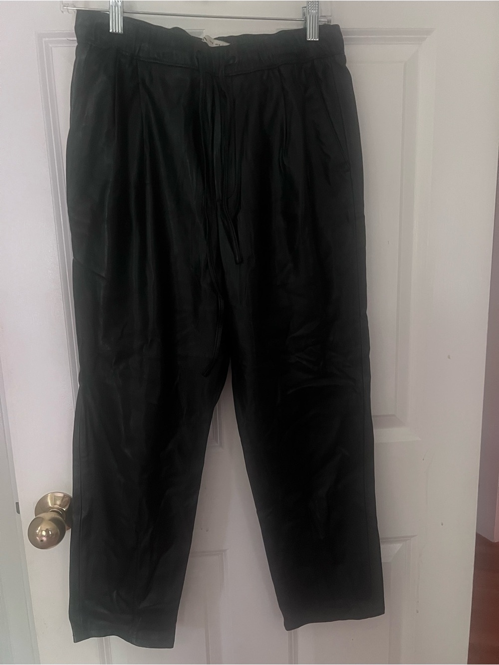 Women’s vegan leather Black Drawstring Pants